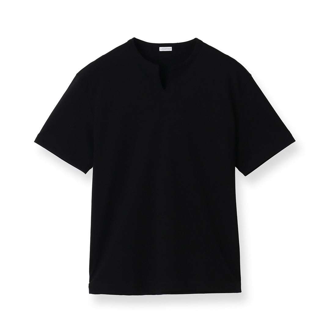 【Renewal】Tailored Key neck T-shirt Color: Black