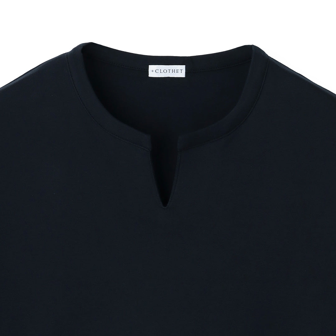 【Renewal】Tailored Key Neck T-shirt Color: Navy