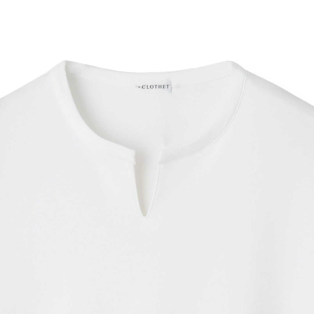 【Renewal】Tailored Key neck T-shirt Color: White