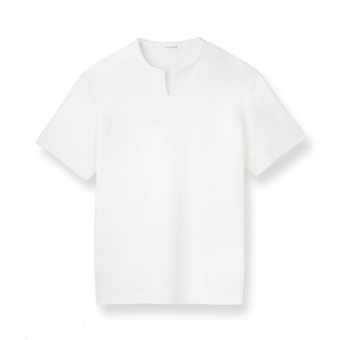 【Renewal】Tailored Key Neck T-shirt Color: White