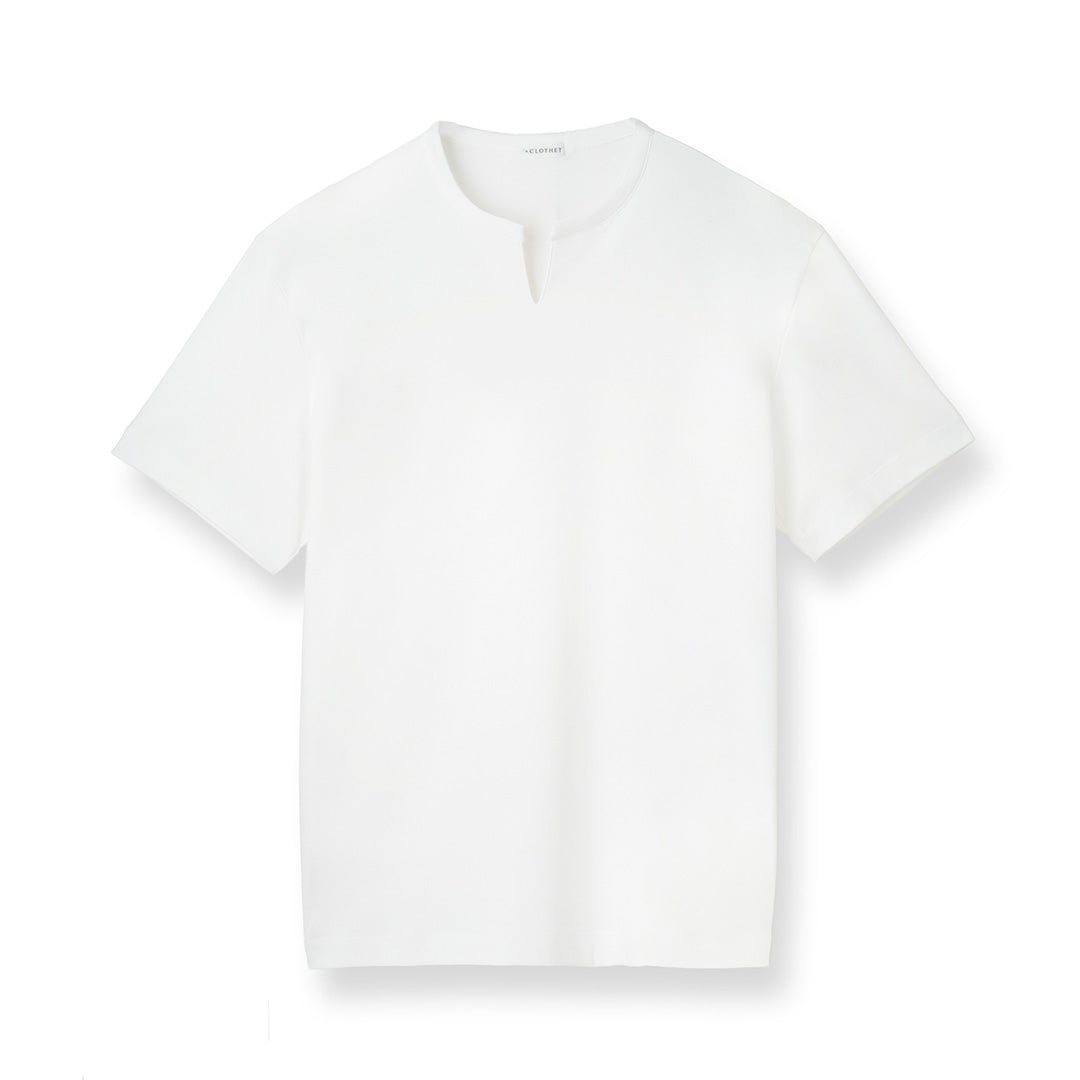 【Renewal】Tailored Key neck T-shirt Color: White