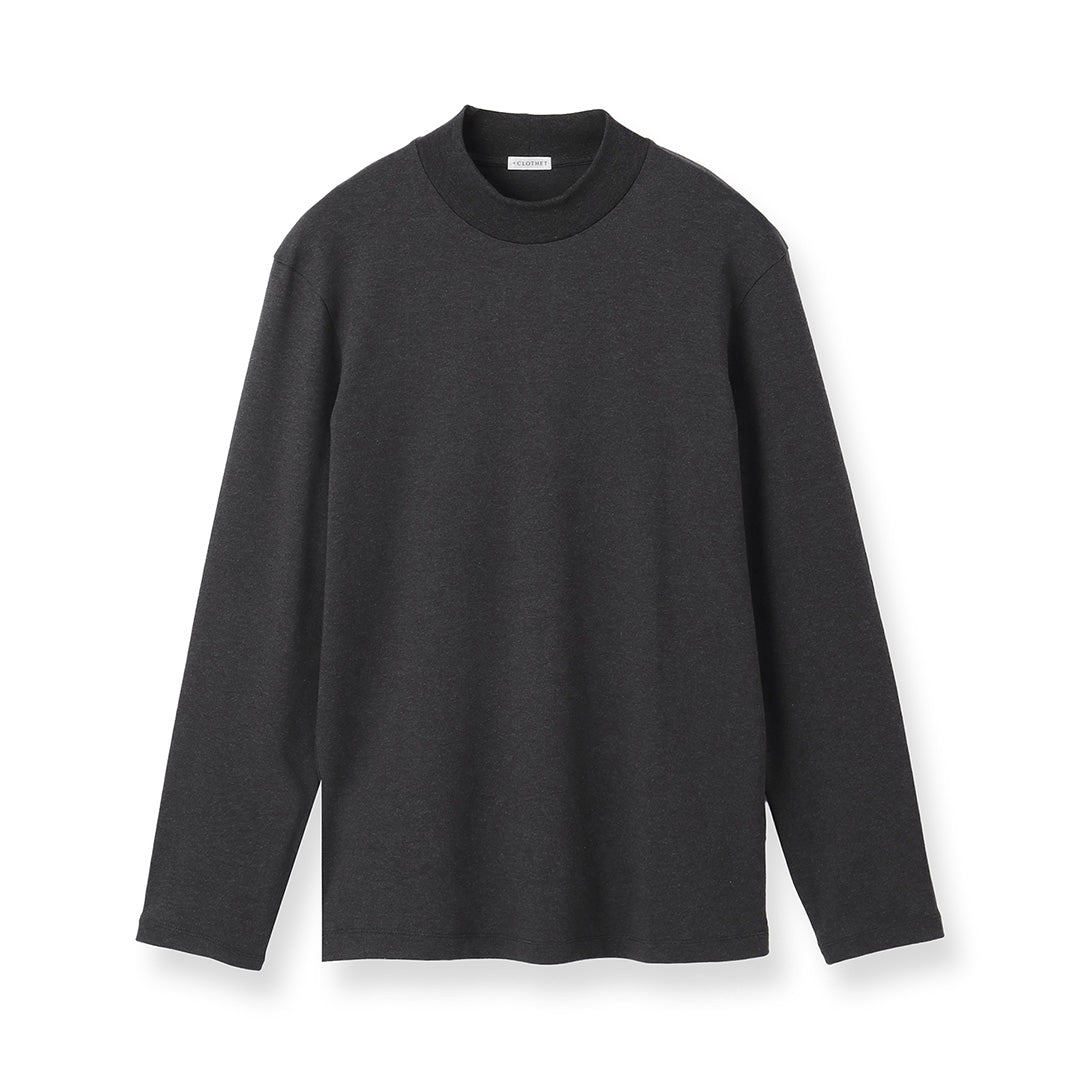 【Renewal】 Tailored Mock Neck Long Sleeve T-shirt Color: Charcoal