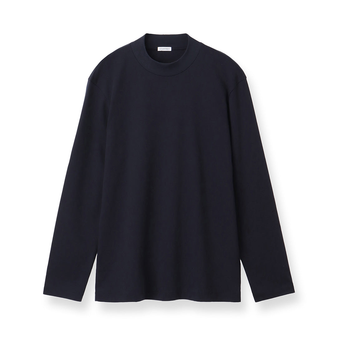 【Renewal】 Tailored Mock Neck Long Sleeve T-shirt Color: Navy