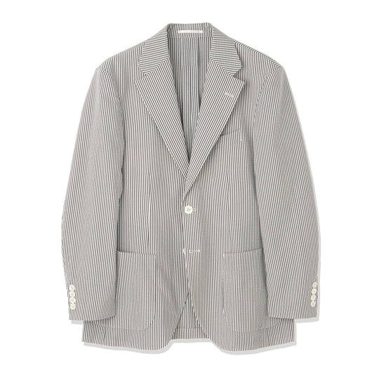 Seersucker Tailored Jacket Color: Navy Stripe