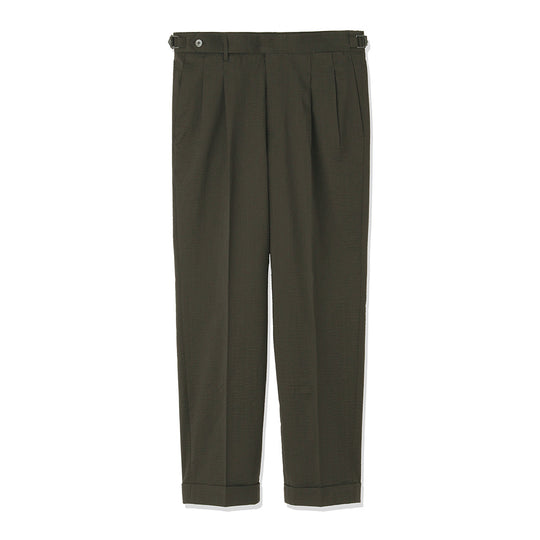 Seersucker Two Pleats Trousers Color: Olive