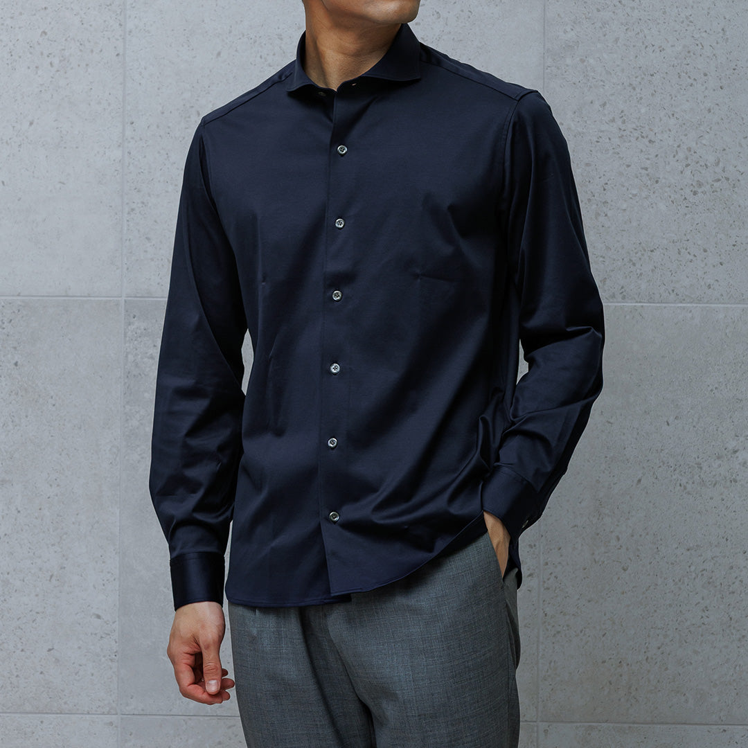 GIZA45 Horizontal Collar Shirt: Navy