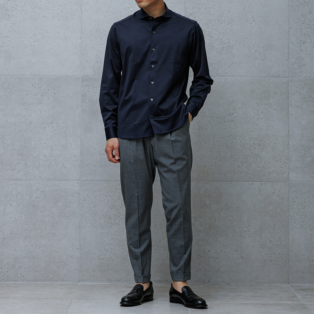 GIZA45 Horizontal Collar Shirt: Navy