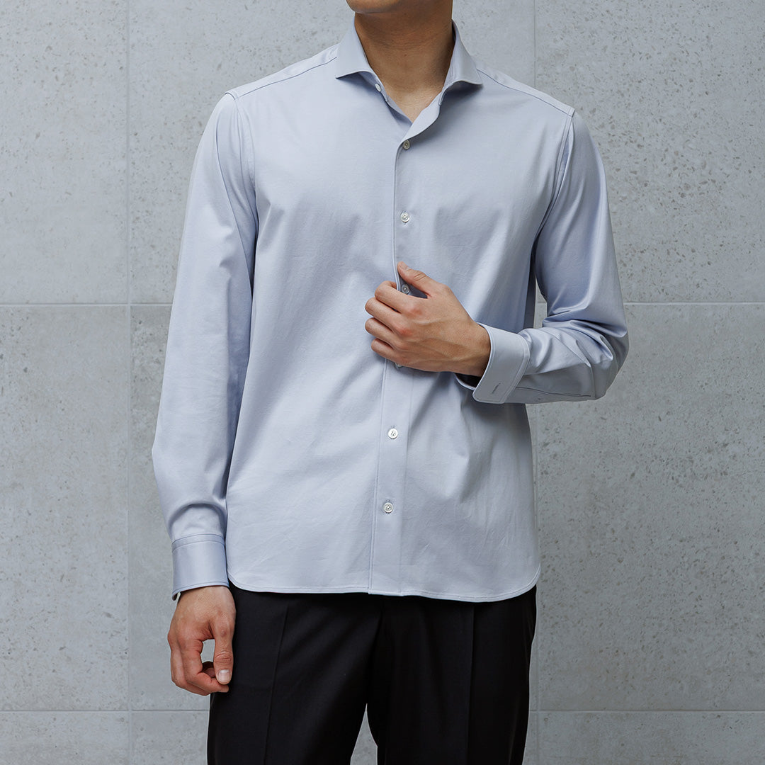 GIZA45 Horizontal Collar Shirt: Sax