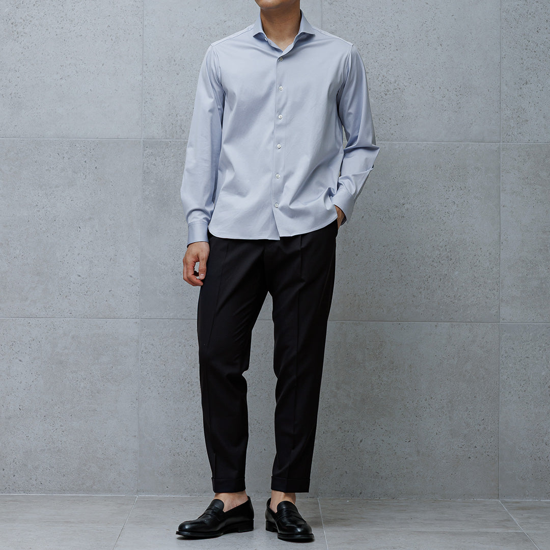 GIZA45 Horizontal Collar Shirt: Sax