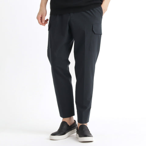 High Twist Cotton Panama Cargo Trousers Color: Navy