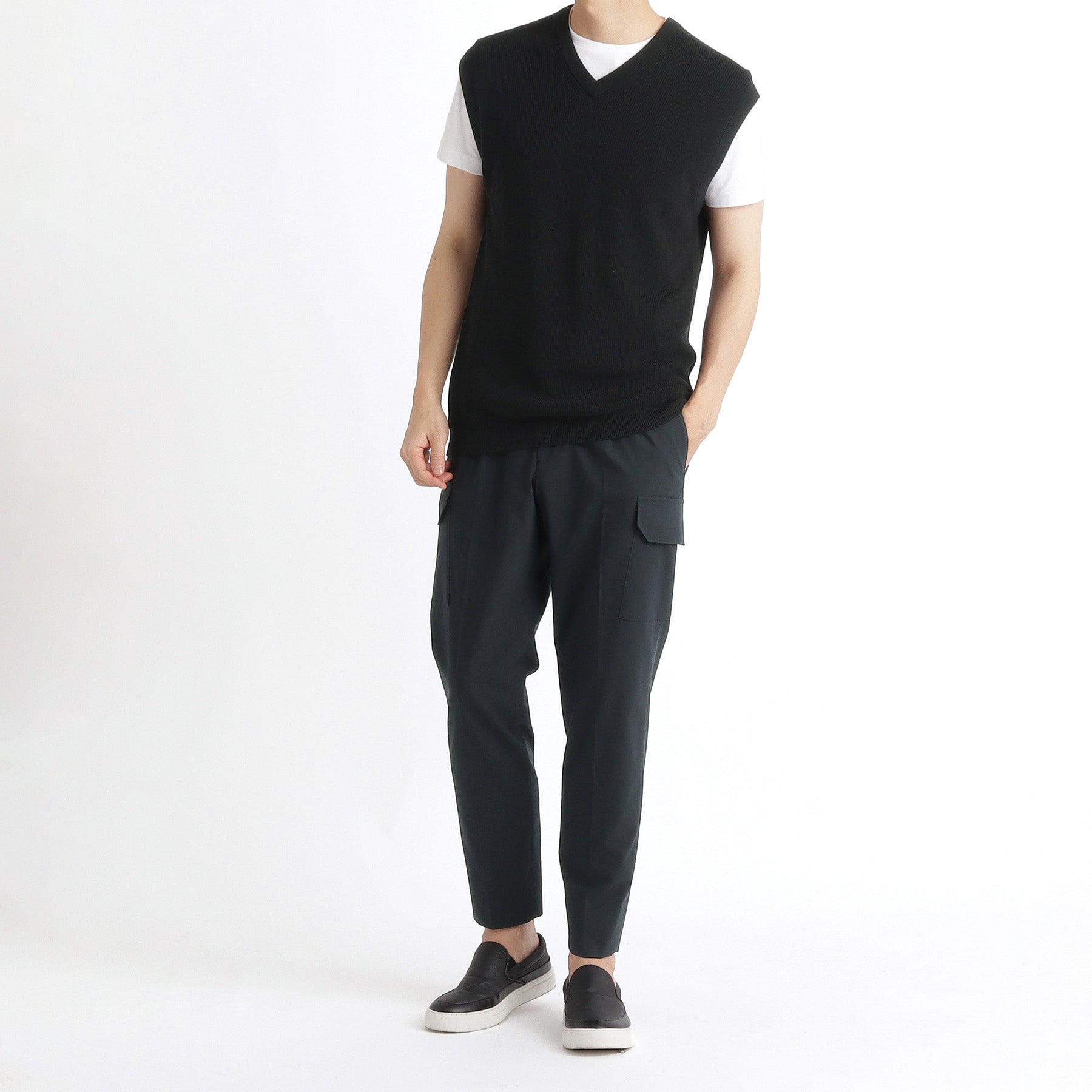 High Twist Cotton Panama Cargo Trousers Color: Navy