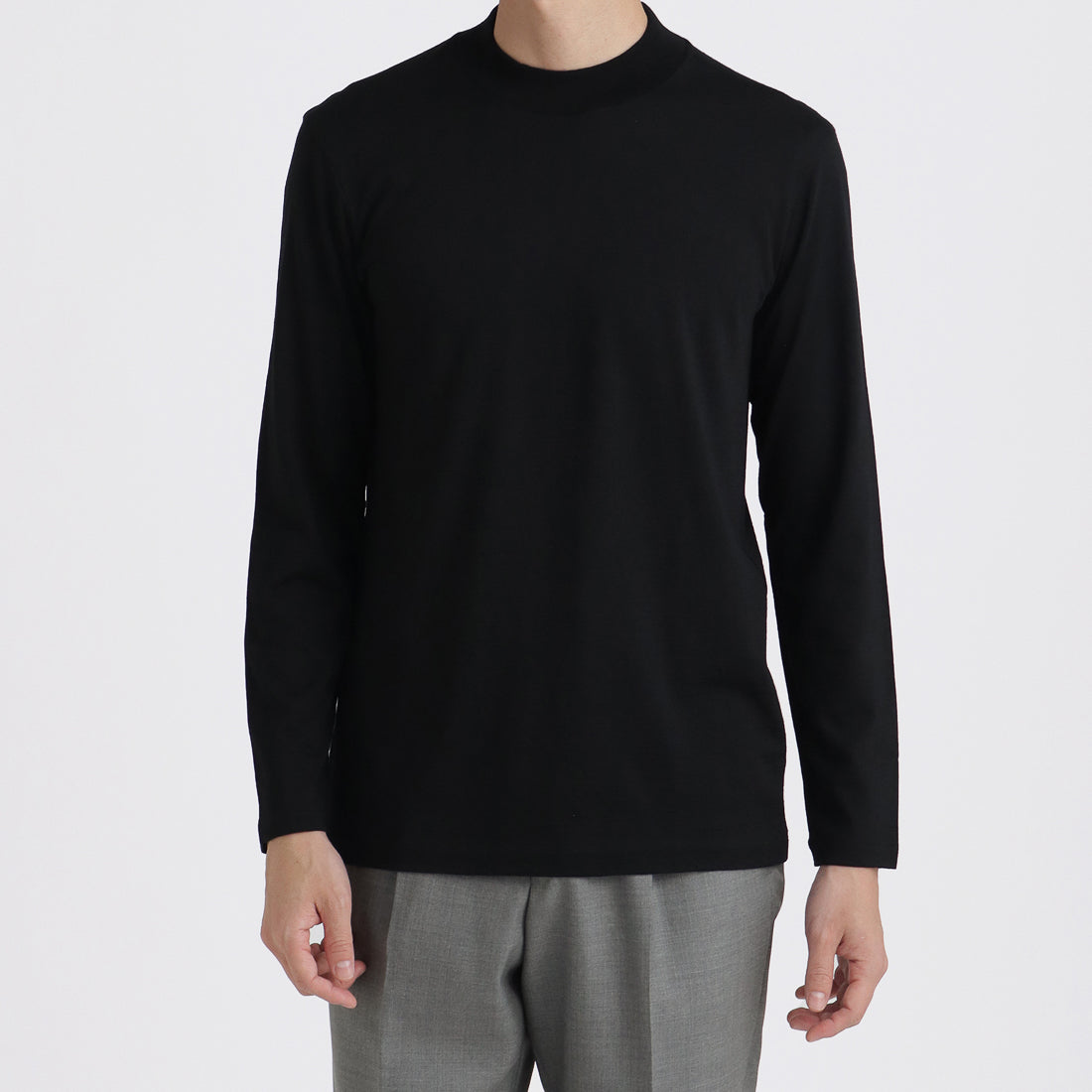 Wool Tailored Mock Neck Long Sleeve T-shirt Color: Black