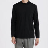 Wool Tailored Mock Neck Long Sleeve T-shirt Color: Black