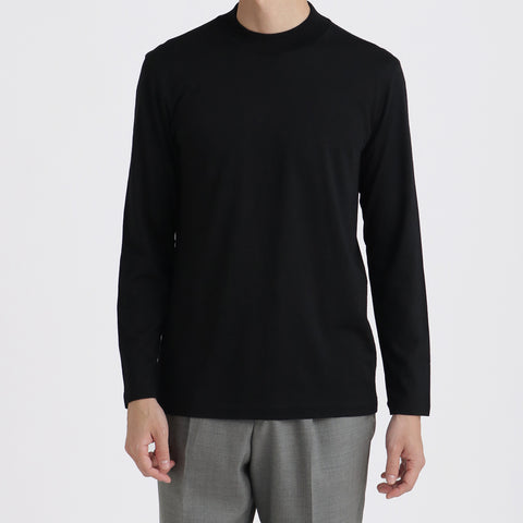 Wool Tailored Mock Neck Long Sleeve T-shirt Color: Black