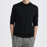 Wool Tailored Mock Neck Long Sleeve T-shirt Color: Black