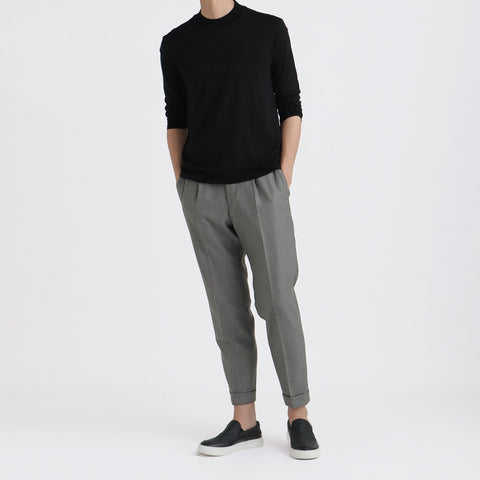 Wool Tailored Mock Neck Long Sleeve T-shirt Color: Black