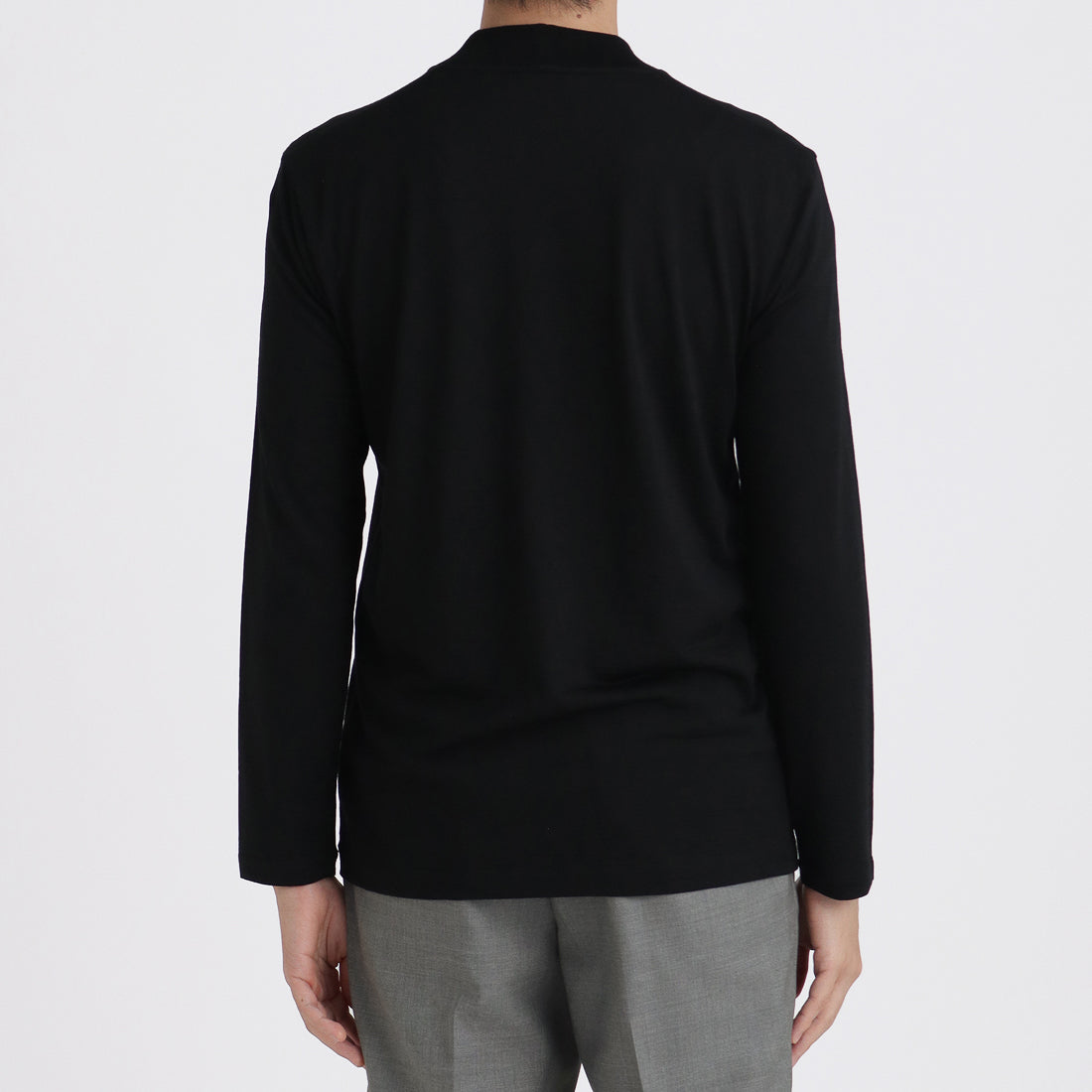 Wool Tailored Mock Neck Long Sleeve T-shirt Color: Black