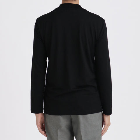 Wool Tailored Mock Neck Long Sleeve T-shirt Color: Black