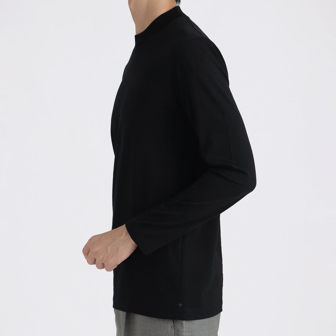 Wool Tailored Mock Neck Long Sleeve T-shirt Color: Black