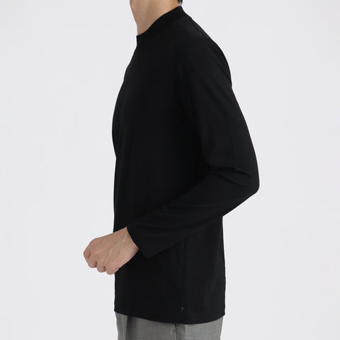 Wool Tailored Mock Neck Long Sleeve T-shirt Color: Black
