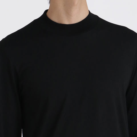 Wool Tailored Mock Neck Long Sleeve T-shirt Color: Black