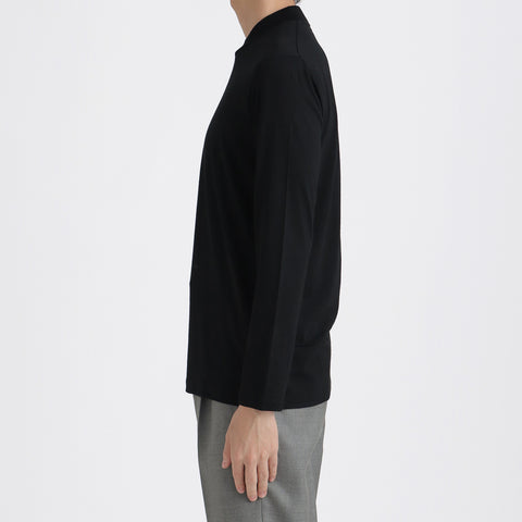 Wool Tailored Mock Neck Long Sleeve T-shirt Color: Black