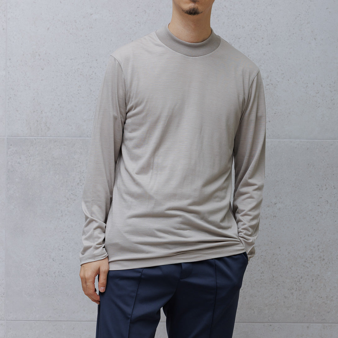 Wool Tailored Mock Neck Long Sleeve T-shirt Color: Ecru