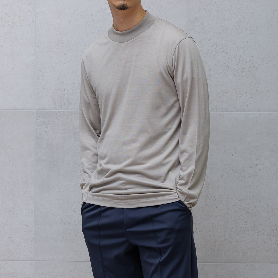 Wool Tailored Mock Neck Long Sleeve T-shirt Color: Ecru