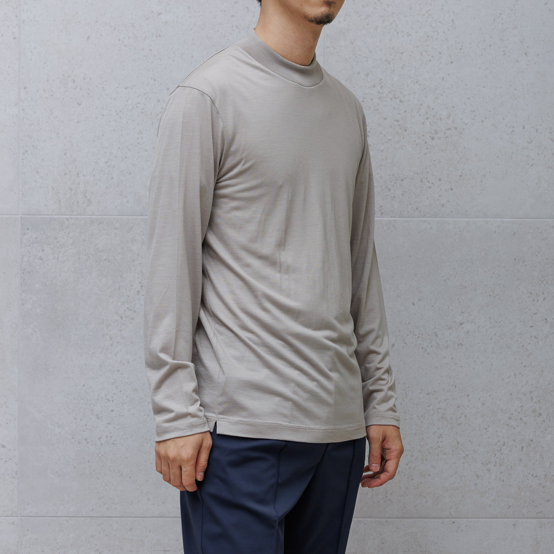 Wool Tailored Mock Neck Long Sleeve T-shirt Color: Ecru