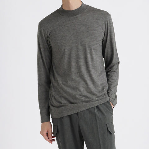 Wool Tailored Mock Neck Long Sleeve T-shirt Color: Gray
