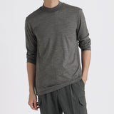 Wool Tailored Mock Neck Long Sleeve T-shirt Color: Gray