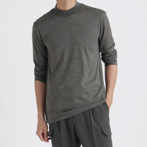 Wool Tailored Mock Neck Long Sleeve T-shirt Color: Gray