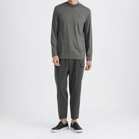 Wool Tailored Mock Neck Long Sleeve T-shirt Color: Gray