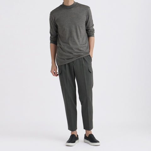 Wool Tailored Mock Neck Long Sleeve T-shirt Color: Gray
