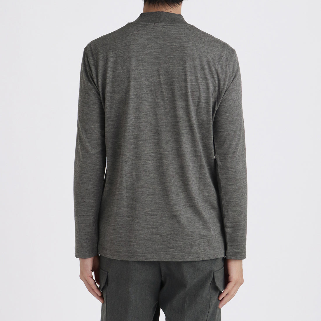 Wool Tailored Mock Neck Long Sleeve T-shirt Color: Gray