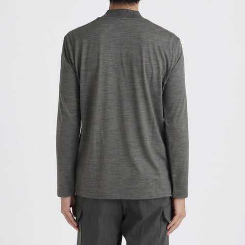 Wool Tailored Mock Neck Long Sleeve T-shirt Color: Gray