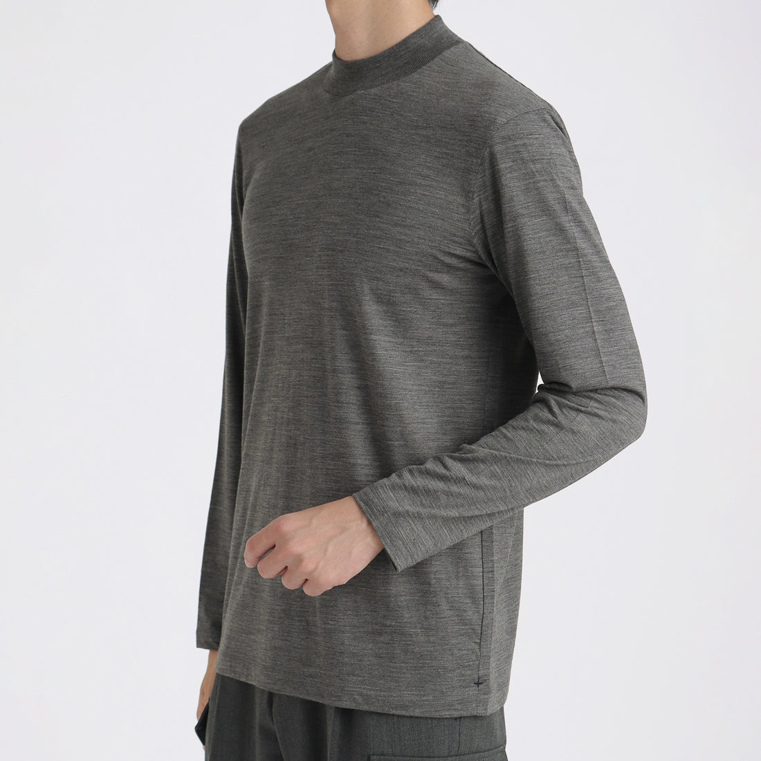 Wool Tailored Mock Neck Long Sleeve T-shirt Color: Gray