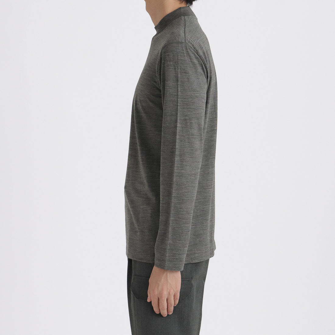 Wool Tailored Mock Neck Long Sleeve T-shirt Color: Gray