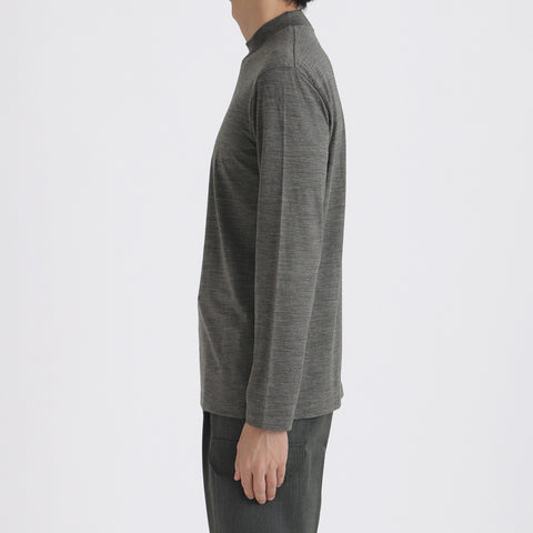 Wool Tailored Mock Neck Long Sleeve T-shirt Color: Gray