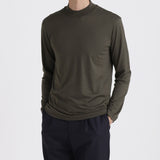 Wool Tailored Mock Neck Long Sleeve T-shirt Color: Khaki