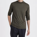 Wool Tailored Mock Neck Long Sleeve T-shirt Color: Khaki
