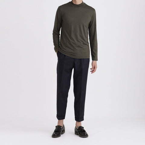 Wool Tailored Mock Neck Long Sleeve T-shirt Color: Khaki
