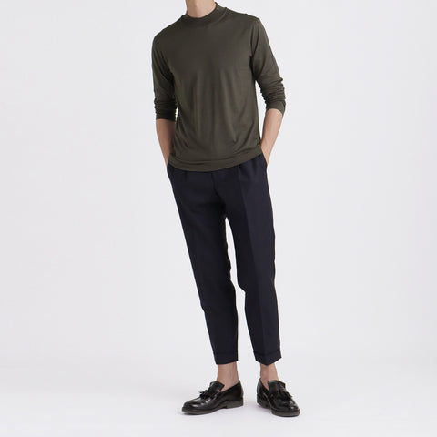 Wool Tailored Mock Neck Long Sleeve T-shirt Color: Khaki