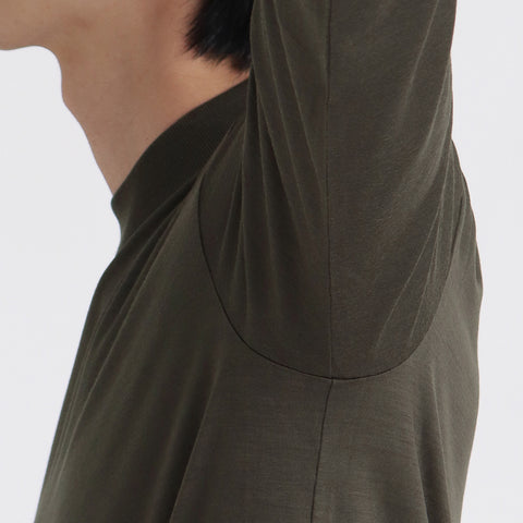 Wool Tailored Mock Neck Long Sleeve T-shirt Color: Khaki
