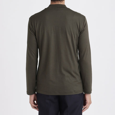 Wool Tailored Mock Neck Long Sleeve T-shirt Color: Khaki
