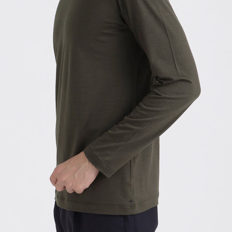 Wool Tailored Mock Neck Long Sleeve T-shirt Color: Khaki