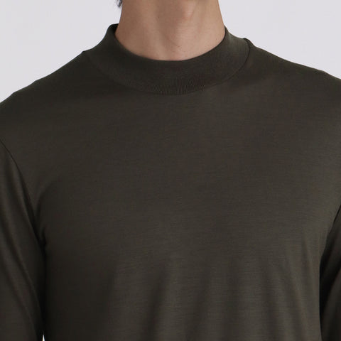 Wool Tailored Mock Neck Long Sleeve T-shirt Color: Khaki