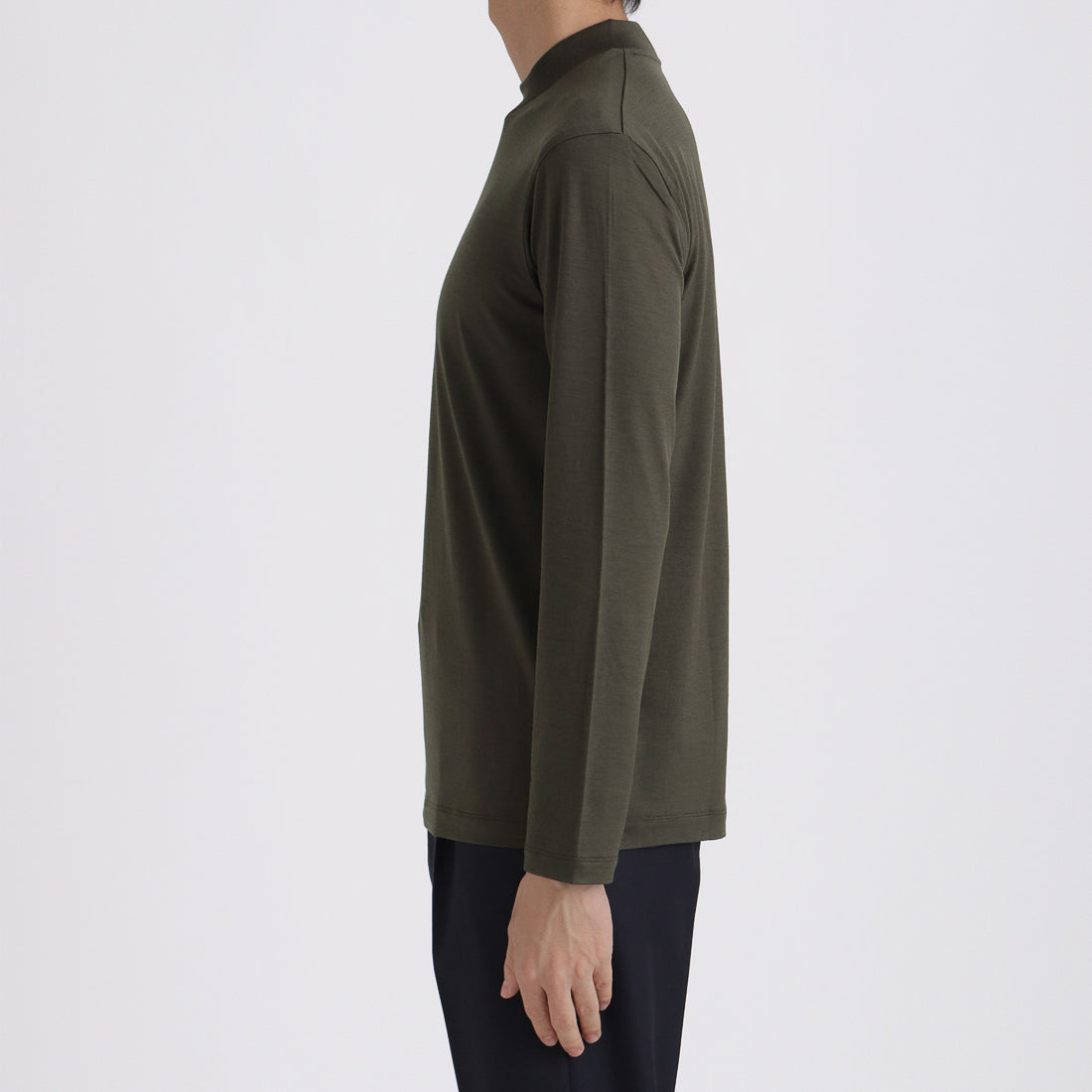 Wool Tailored Mock Neck Long Sleeve T-shirt Color: Khaki