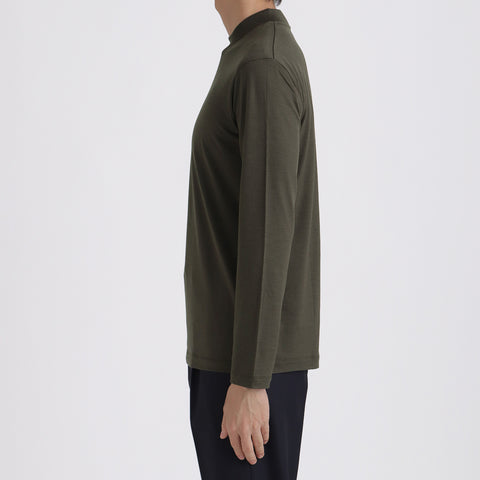 Wool Tailored Mock Neck Long Sleeve T-shirt Color: Khaki