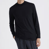 Wool Tailored Mock Neck Long Sleeve T-shirt Color: Navy